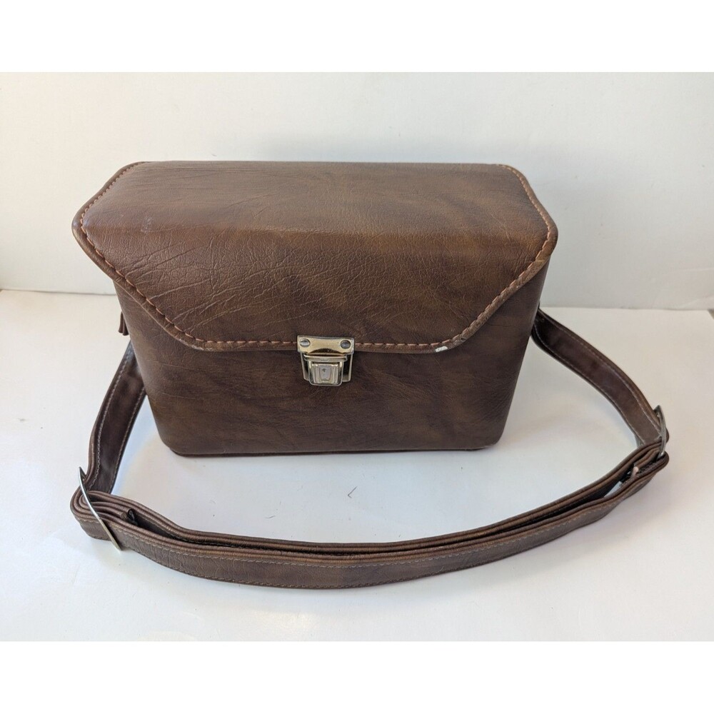 Vintage Brown Vinyl Hard Video Camera Case with Strap 10" x 5" x 6.5"